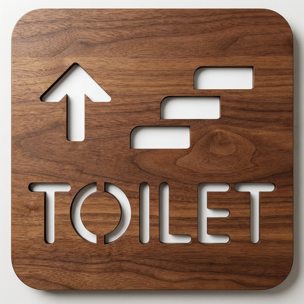Walnut toilet arrow sign for cafés, hotels, restaurants and commercial interiors