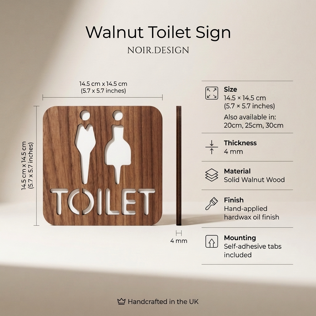 Wooden restroom sign with male and female symbols for cafés, workplaces and hospitality venues