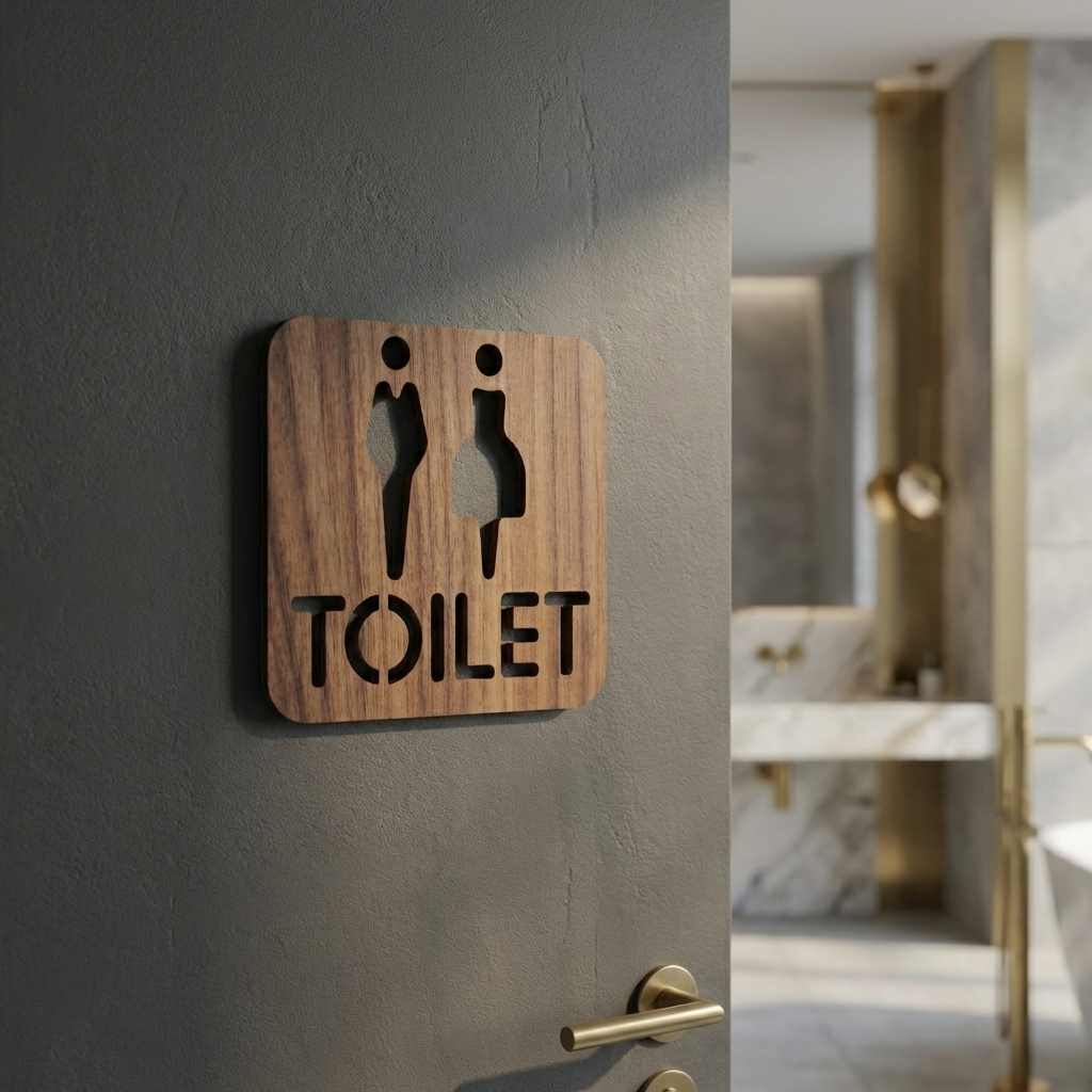 Walnut male and female toilet sign for offices, cafés, restaurants and commercial businesses