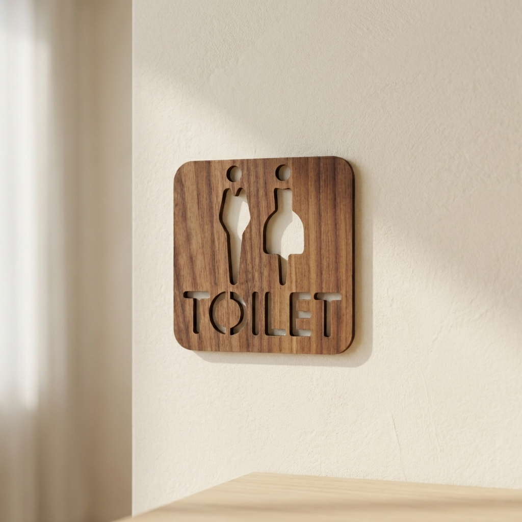 Walnut toilet door sign for men and women, ideal for offices, restaurants, hotels and shops