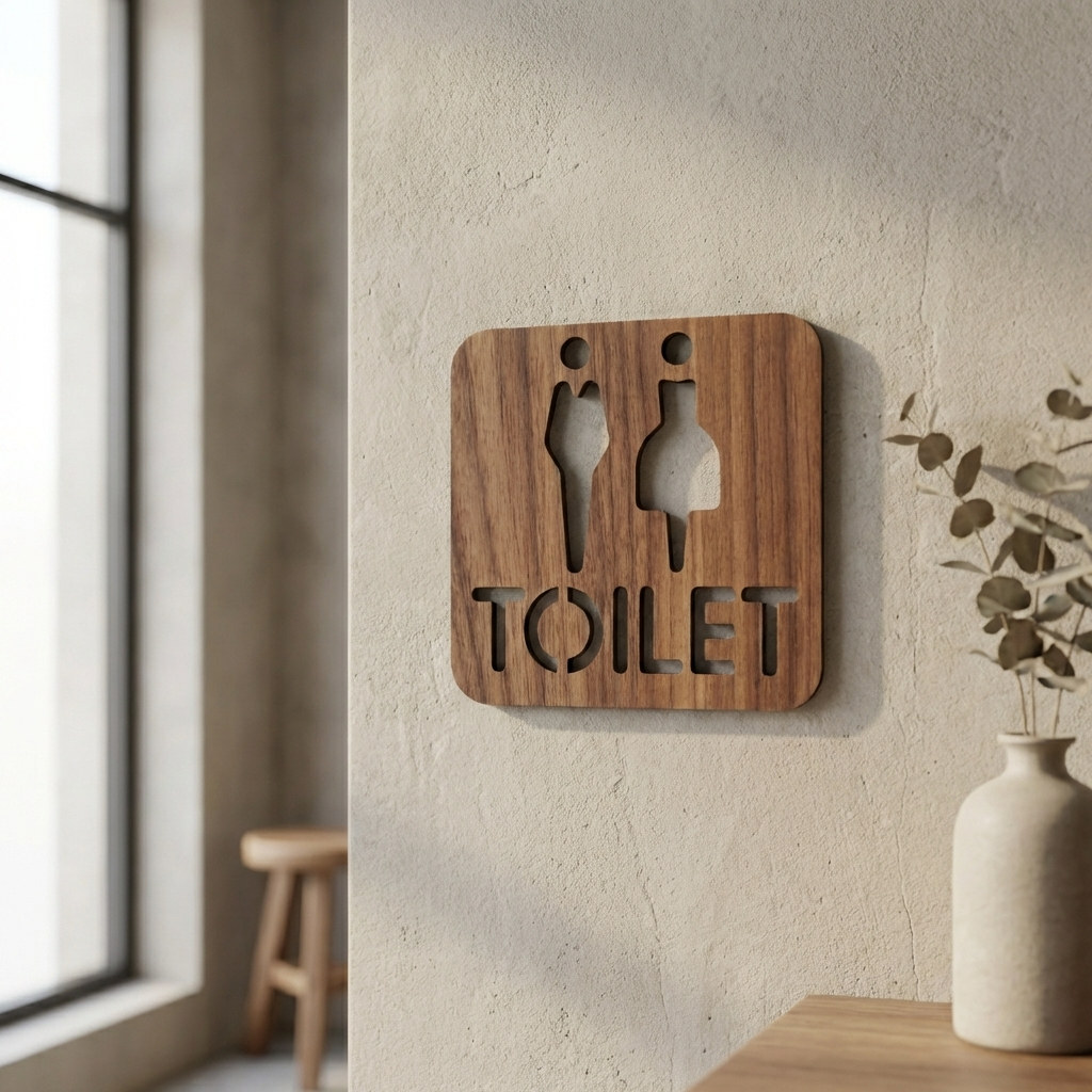Premium walnut restroom signage for offices, cafés, restaurants and customer toilet areas