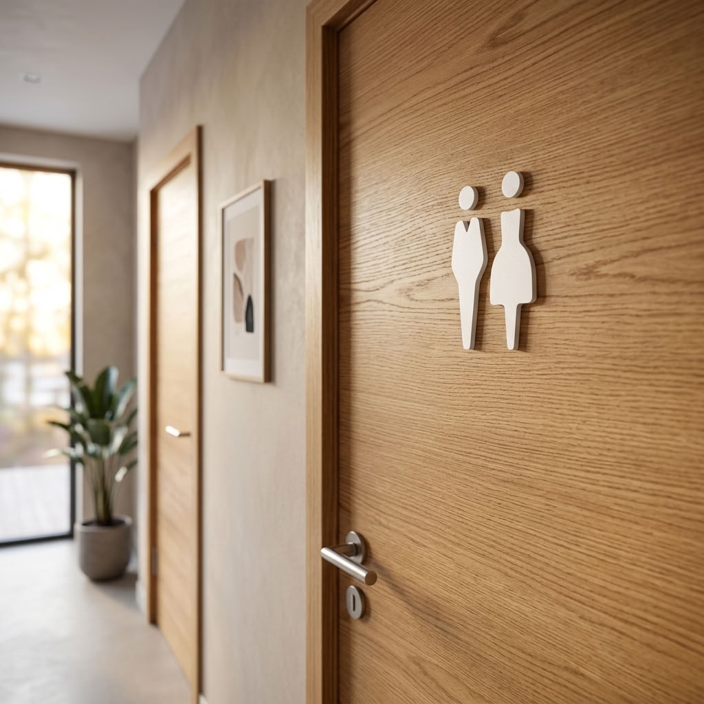 bathroom toilet door sign in office